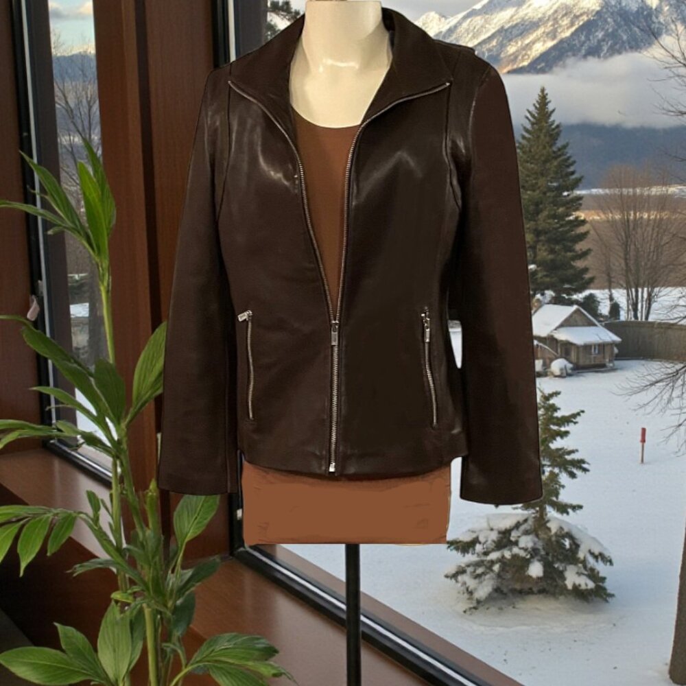 MICHAEL Michael Kors Lambskin Leather Zipper Jacket